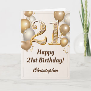 Carte 21e anniversaire Ballons d'or et Confetti Annivers