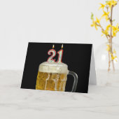 Carte 21e Anniversaire Bière en noir (Fleur jaune)