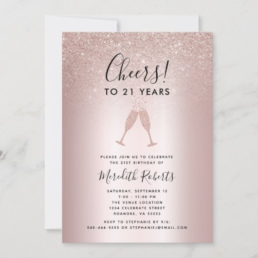 Carte 21e Anniversaire Blush Parties scintillant Champag (Devant)