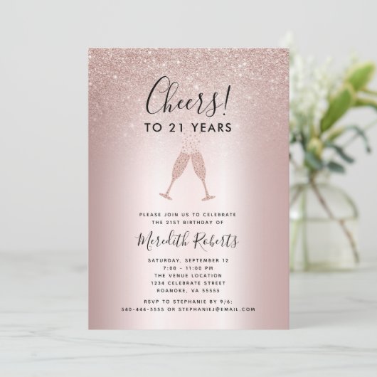 Carte 21e Anniversaire Blush Parties scintillant Champag (Debout devant)