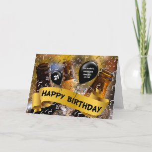 Carte 21e Anniversaire Bouée de bière avec nom