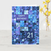 Carte 21e anniversaire, Carrés bleus, (Fleur jaune)