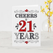 Carte 21e anniversaire Cheers en Motif noir blanc rouge (Fleur jaune)