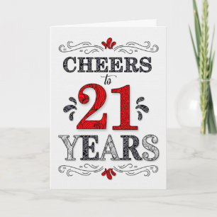 Carte 21e anniversaire Cheers en Motif noir blanc rouge