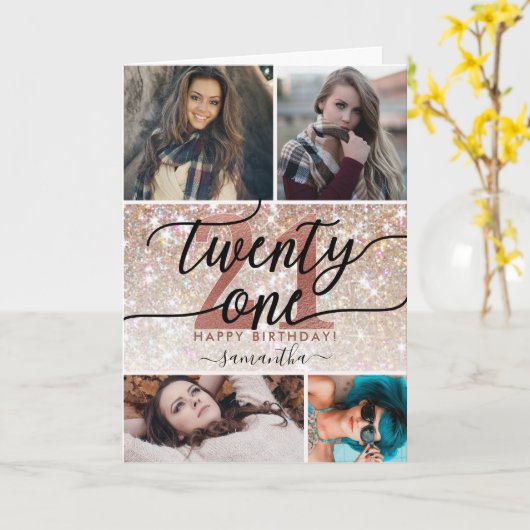 Carte 21e anniversaire Chic Parties scintillant Ombre ph (Fleur jaune)