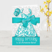Carte 21e anniversaire de soeur robe turquoise fashionis (Fleur jaune)