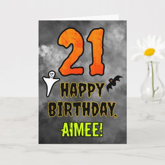Carte 21e anniversaire : Eerie Halloween Thème + Nom per (Petite plante)