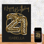Carte 21e anniversaire Empreinte de léopard Gold Foil Ba<br><div class="desc">Carte de 21e anniversaire personnalisée avec ballons de papier poster de animal en noir et or. Les ballons empreintes de léopard branchés sont encadrés de confettis noir et or et Happy Birthday est écrit à la main en or. Le modèle est prêt à personnaliser l'avant de la carte et à...</div>