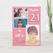 Carte 21e anniversaire encore si jolies photos rose (Devant)
