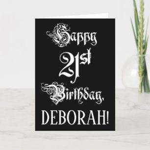 Carte 21e anniversaire : fantaisie, élégant script + Nom