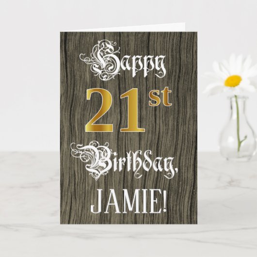Carte 21e anniversaire : Faux Gold Look + Faux Wood Moti (Petite plante)