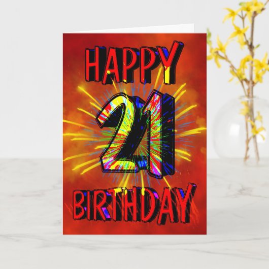 Carte 21e anniversaire Feu d'artifice (Fleur jaune)