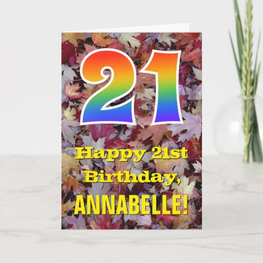 Carte 21e anniversaire ; Feuilles d'automne rustiques ; (Devant)
