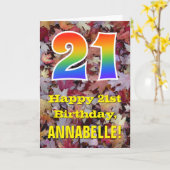 Carte 21e anniversaire ; Feuilles d'automne rustiques ; (Fleur jaune)