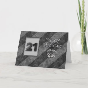 Carte 21e ANNIVERSAIRE, Fils, Grunge Gris Gris