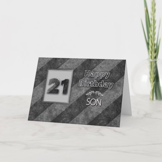 Carte 21e ANNIVERSAIRE, Fils, Grunge Gris Gris (Devant)