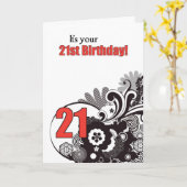 Carte 21e anniversaire Fils religieux, rouge et noir (Fleur jaune)