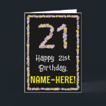 Carte 21e anniversaire : Floral Flowers Numéro, Nom pers<br><div class="desc">La façade de cette carte de voeux d'anniversaire fleurie et inspirée du jardin porte le message "Joyeux 21e anniversaire", ainsi qu'un nom de destinataire personnalisé. Le grand numéro "21" et la bordure à l'avant sont des icônes de fleurs. L'intérieur a un message de voeux d'anniversaire modifiable, ou peut-être peut-être être...</div>