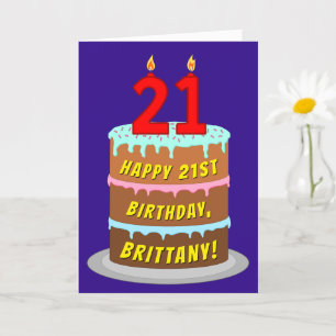 Carte 21e anniversaire : Fun Cake and Candles + Nom pers