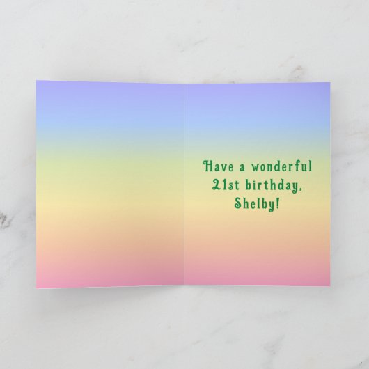 Carte 21e anniversaire — Fun Cake & Candles, avec nom pe (Intérieur)