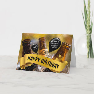 Carte 21e anniversaire Funny Bucket of Beer avec nom