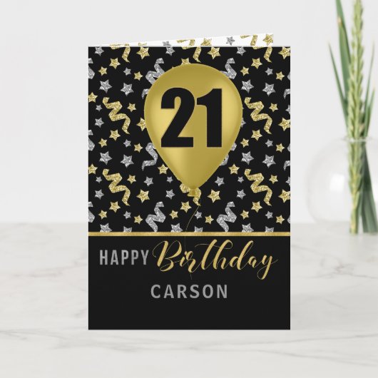 Carte 21e anniversaire Gold et Silver Confetti Balloon (Devant)