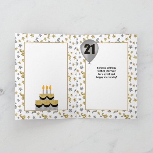 Carte 21e anniversaire Gold et Silver Confetti Balloon (Intérieur)