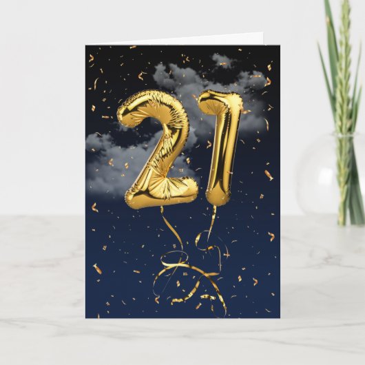 Carte 21e Anniversaire Gold Mylar Balloon et Confetti Ca (Devant)