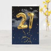 Carte 21e Anniversaire Gold Mylar Balloon et Confetti Ca (Fleur jaune)