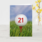 Carte 21e Anniversaire Golf Ball on Red Tee (Fleur jaune)
