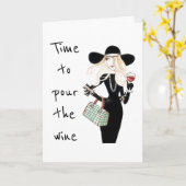 CARTE **21E ANNIVERSAIRE** LE TEMPS DE VERSER LE VIN! !  (Fleur jaune)