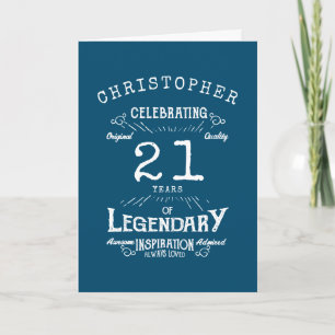Carte 21e anniversaire Légendaire Bleu Ajouter Nom Légen