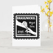 Carte 21e anniversaire mariage laiton nickel traditionne (Fleur jaune)