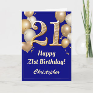 Carte 21e anniversaire Marine Bleu et Ballons d'or Confe