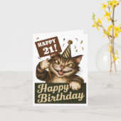 Carte 21e anniversaire mignon drôle chat vintage (Fleur jaune)