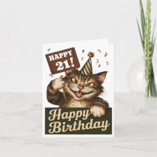 Carte 21e anniversaire mignon drôle chat vintage