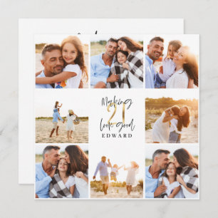 Carte 21e anniversaire moderne noir et or photo collage