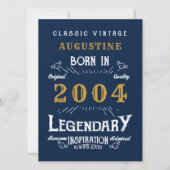Carte 21e anniversaire Né 2004 Légende Blue Gold Salutat (Devant)