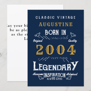 Carte 21e anniversaire Né 2004 Légende Blue Gold Salutat