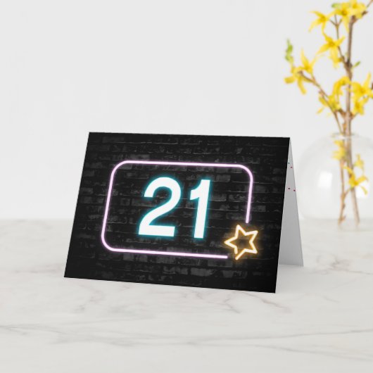 Carte 21e Anniversaire néon Connexion Brick Wal (Fleur jaune)