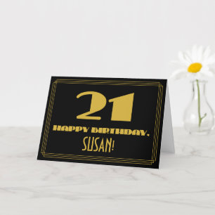 Carte 21e anniversaire : Nom + Art Déco Inspiré Look "21
