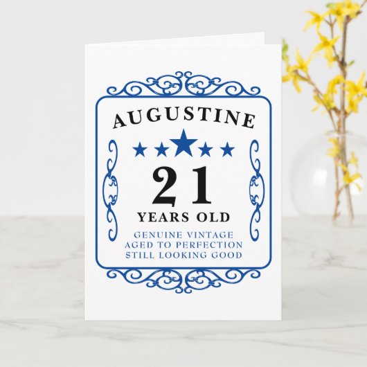 Carte 21e Anniversaire Nom Blue Vintage Manly Elegant Ca (Fleur jaune)