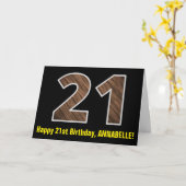 Carte 21e anniversaire : Nom + Faux Wood Grain Motif "21 (Fleur jaune)