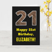 Carte 21e anniversaire : Nom, Motif Faux Wood Grain "21" (Fleur jaune)