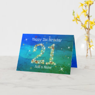 Carte 21e anniversaire - Nombres d'étoiles - Vert bleu -