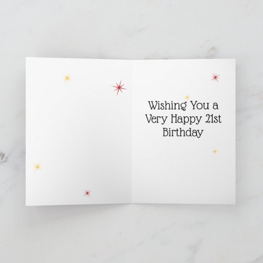 Carte 21e anniversaire - Numéro 21 en étoiles rose viole (Intérieur)