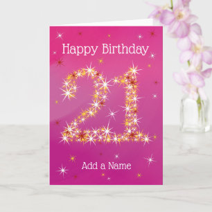Carte 21e anniversaire - Numéro 21 en étoiles rose viole