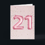Carte 21e anniversaire or feuille rose<br><div class="desc">Un joli design féminin avec des toiles de teardrops en fausse feuille d'or contre un arrière - plan rose pastel sur lequel les chiffres vingt et un apparaissent dans une texture de fausse feuille vibrante. Le message intérieur peut être personnalisé en fonction de vos besoins. Elles sont idéales pour votre...</div>
