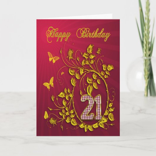 Carte 21e anniversaire papillons dorés (Devant)