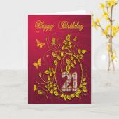 Carte 21e anniversaire papillons dorés (Fleur jaune)